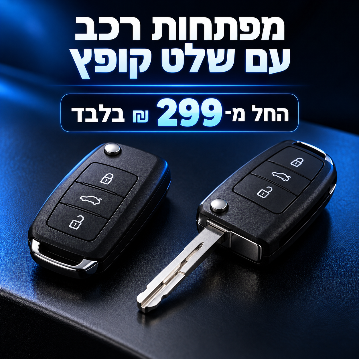 תמונת פרסום למפתח רכב עם שלט קופץ החל מ־299 ₪