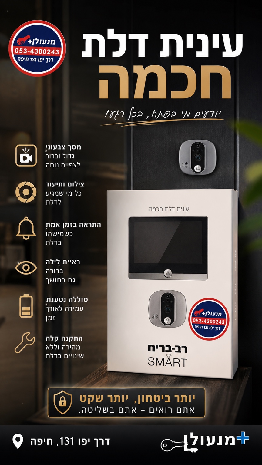 תמונת פרסום של עינית דלת חכמה רב־בריח SMART